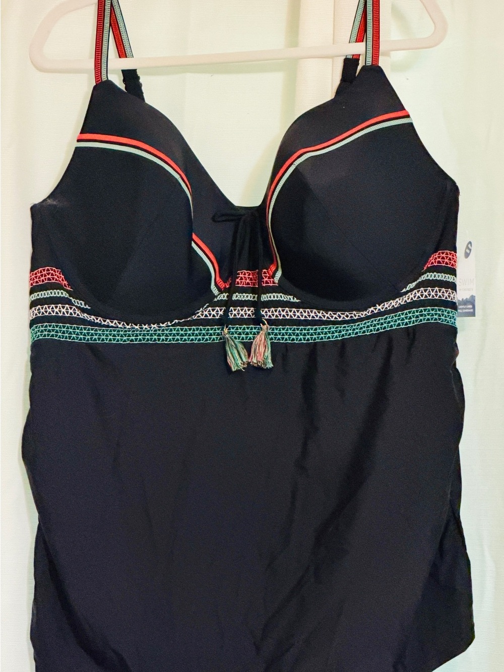 NWT Lane Bryant Cacique Size 46DD Swim Tank Top with Multicolor Trim